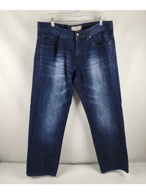 akademiks Jeans Mens 38x31 Blue Jeanius Straight Leg Dark Wash Denim